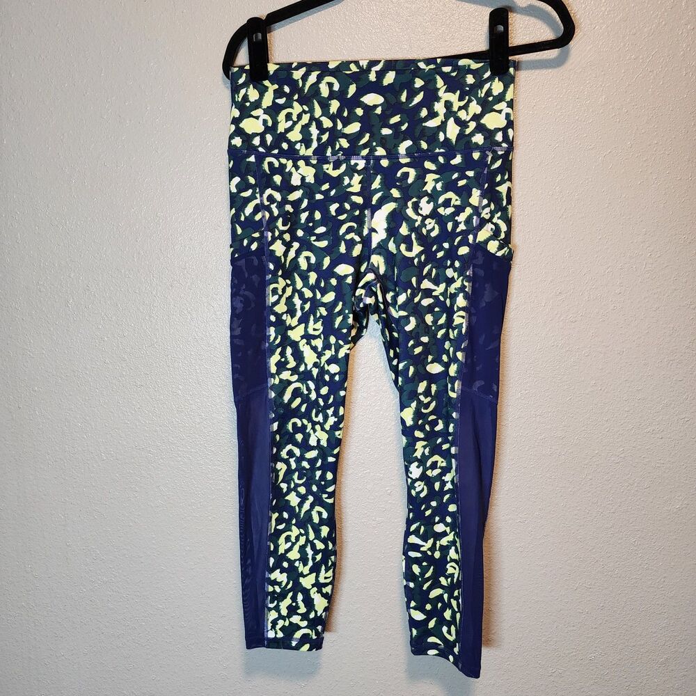 All In Motion Womens Leggings Navy Blue Lime Speckle Mesh Pocket Athletic